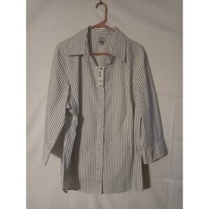 Worthington Stretch Womens Blouse Size 3X White Black Striped Long Sleeve NWT